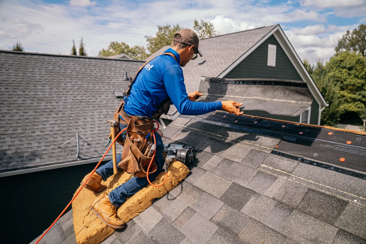 Emergency tarping on a Warrington roof